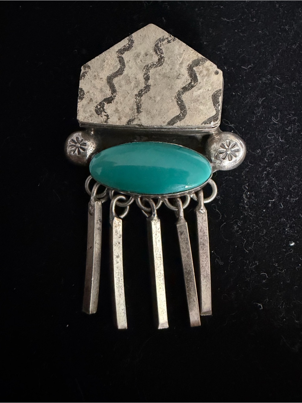 Bob Bisbee Sterling silver vintage turquoise pin pendant